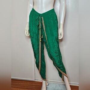 NEW Manish Vaid Emerald Green Pants with Gold Trim Size S Made In India